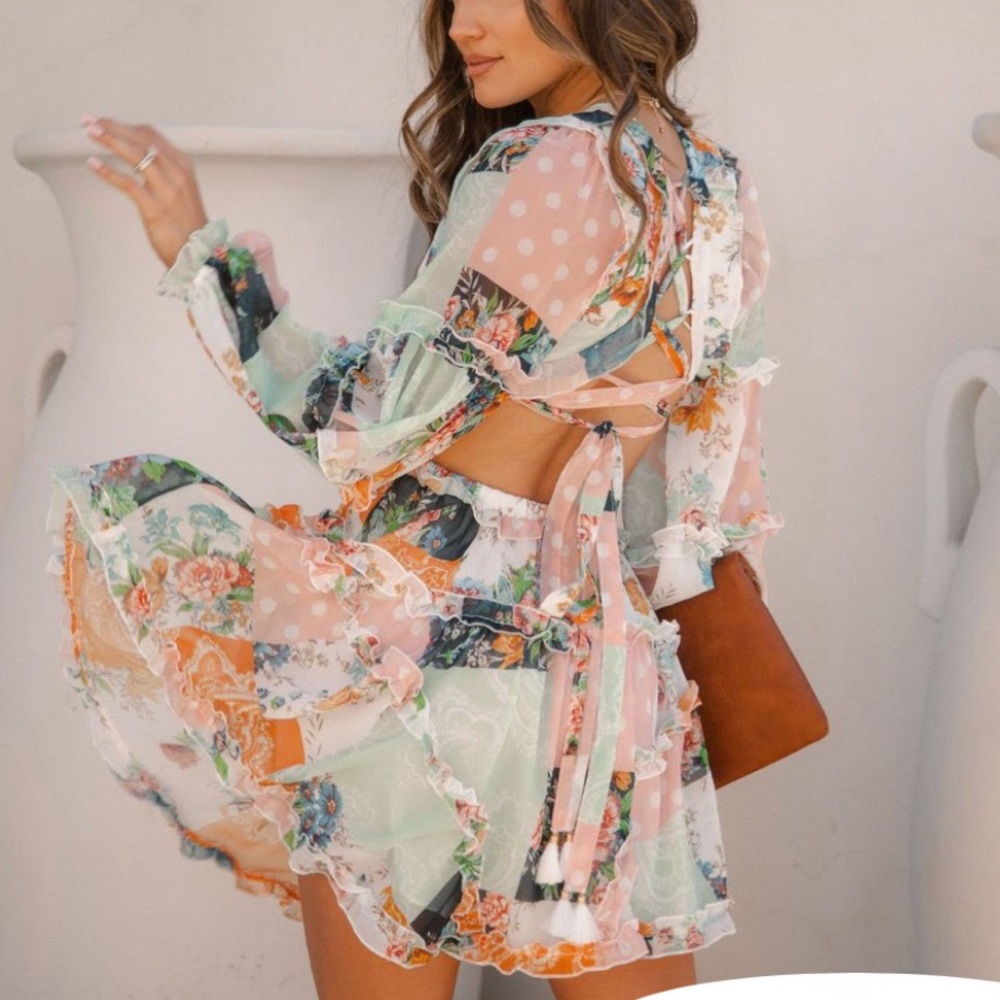 VICI This Love Ruffle Tiered Patchwork Dress size Medium